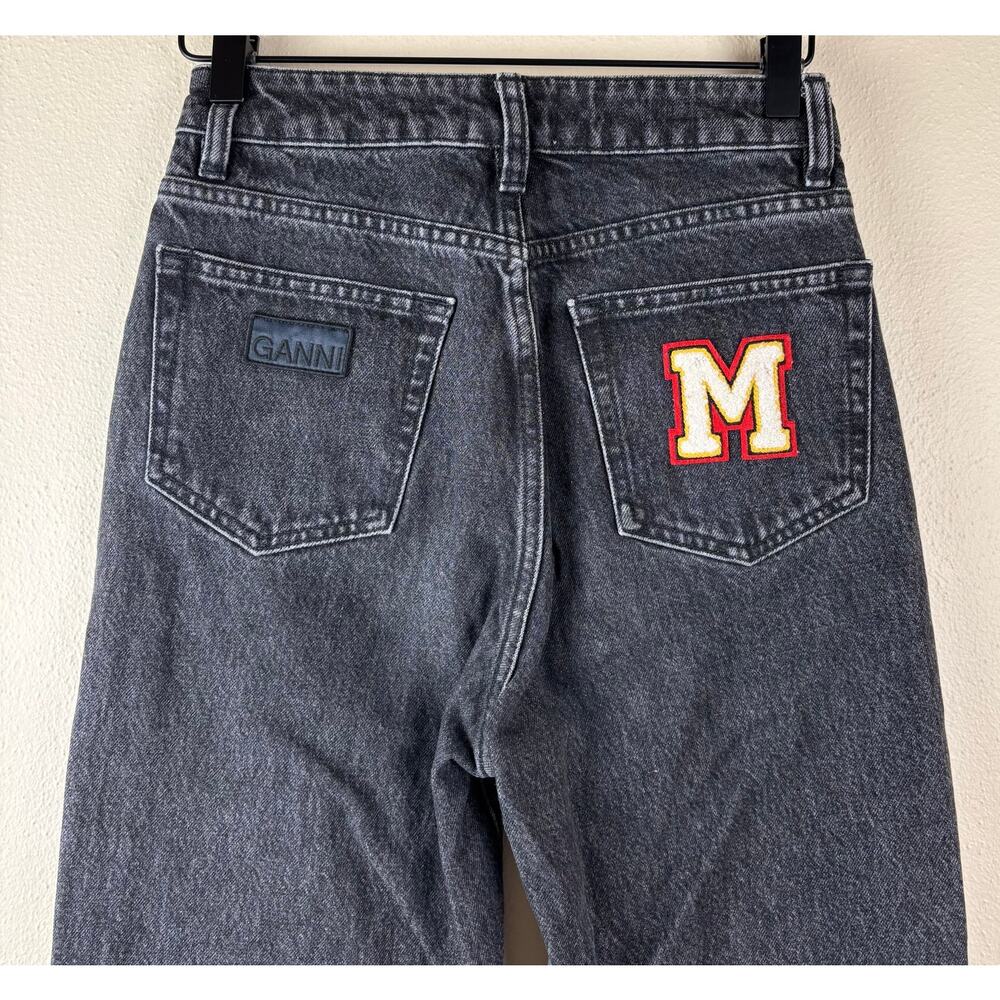 GANNI Black Stone Rigid Denim Swigy Jeans 25 With Patches - Picture 12 of 15